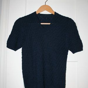 Hand knit navy blue wool sweater